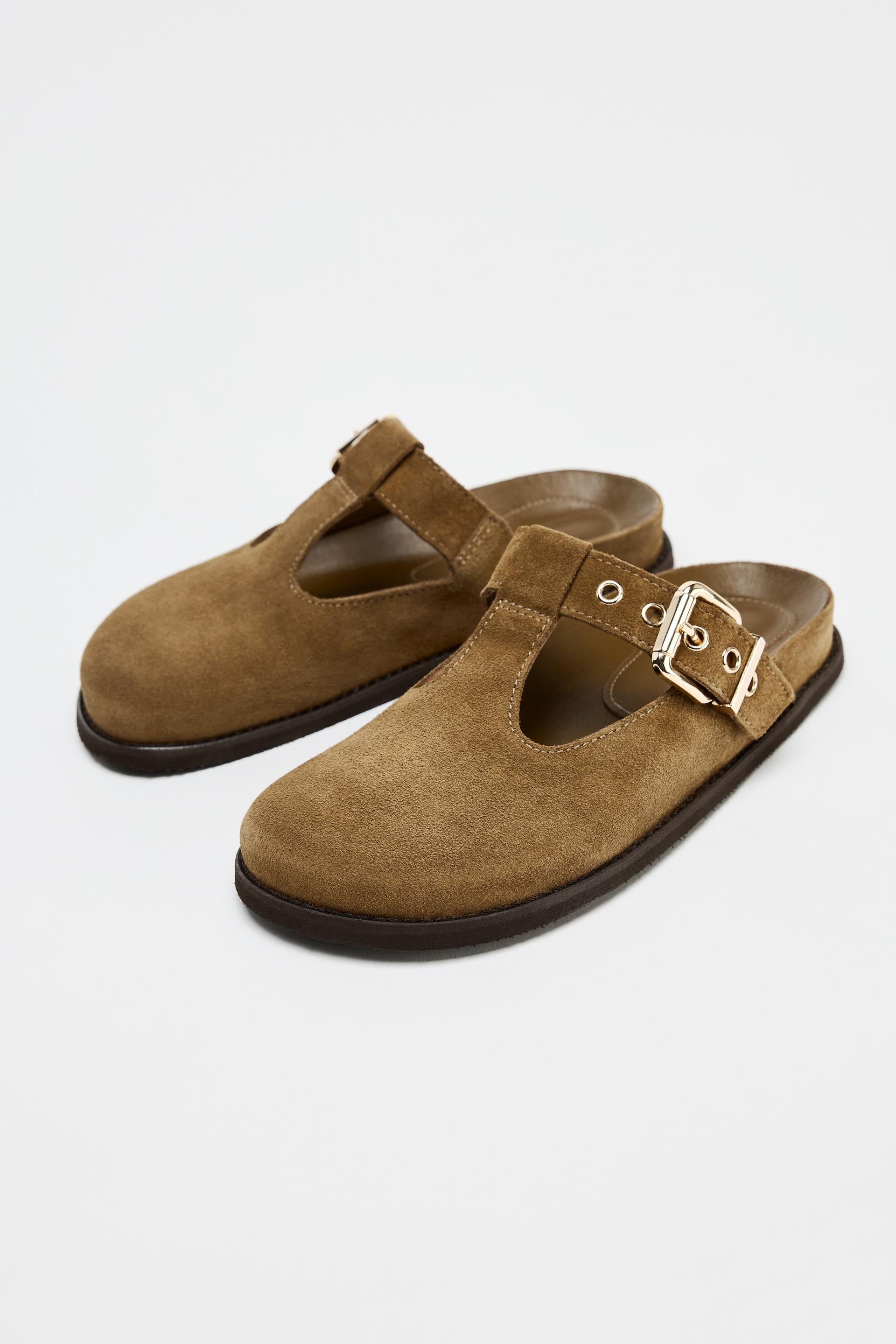 BUCKLE DETAIL SPLIT SUEDE CLOGS