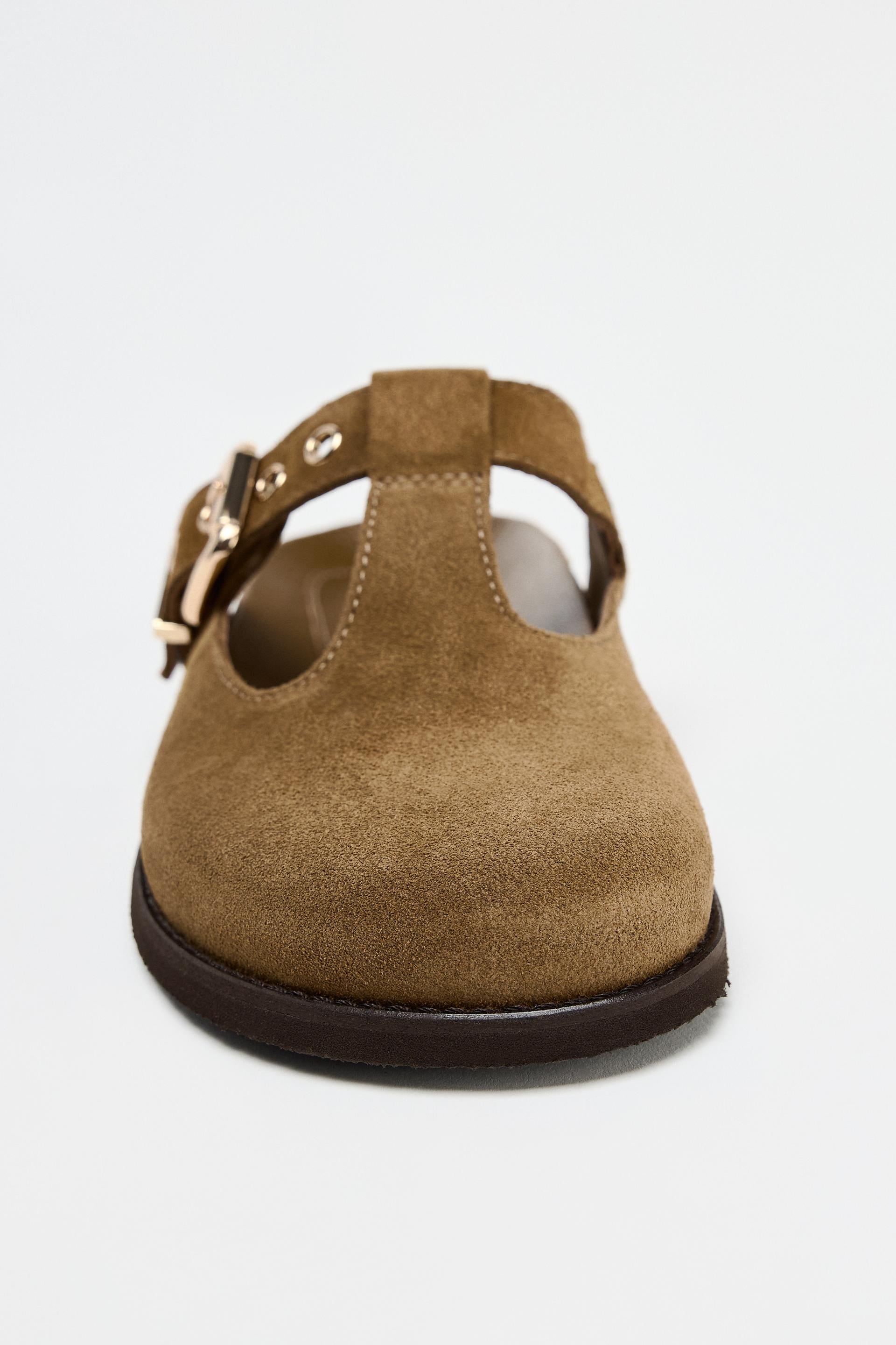 BUCKLE DETAIL SPLIT SUEDE CLOGS