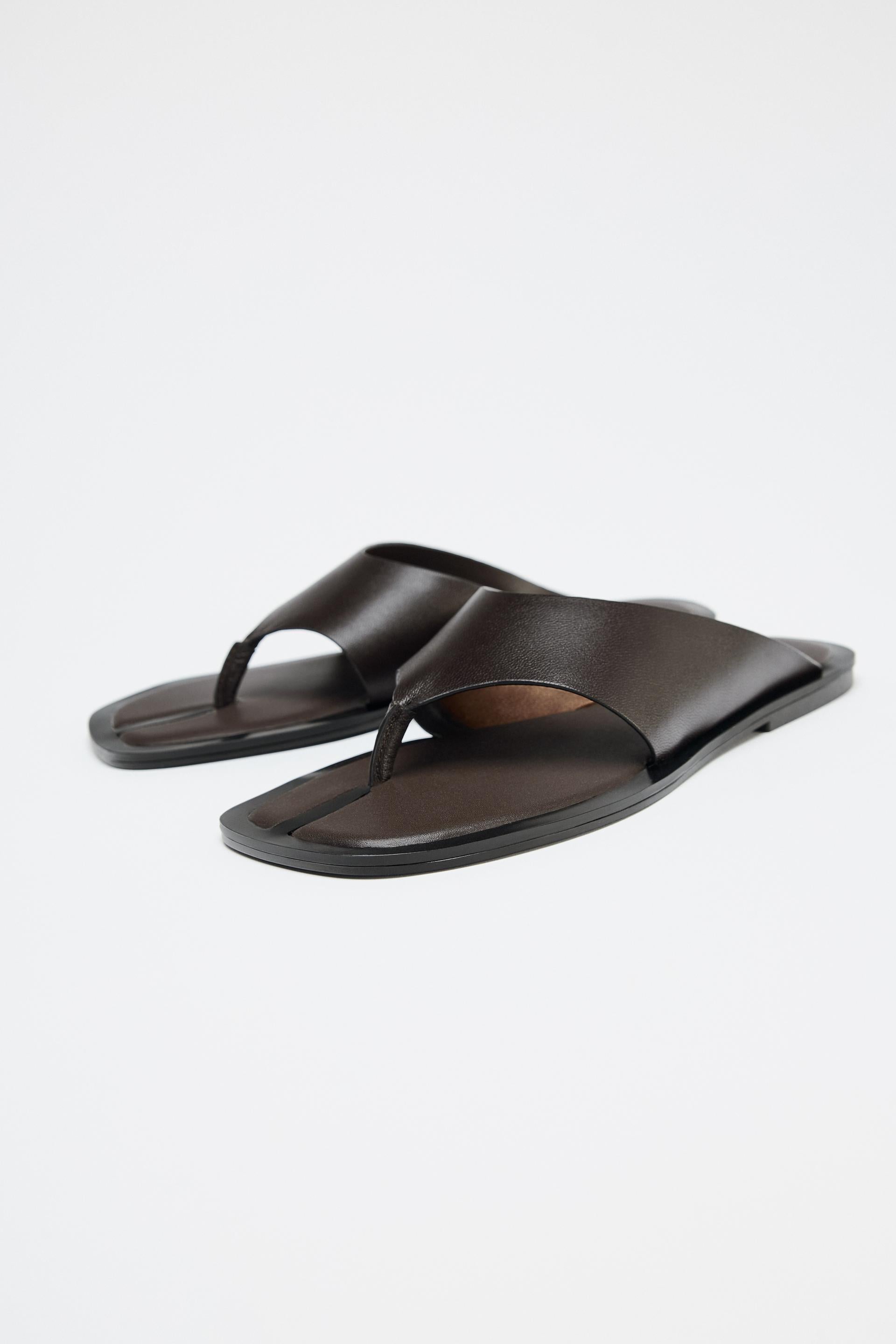 FLAT LEATHER SLIDER SANDALS