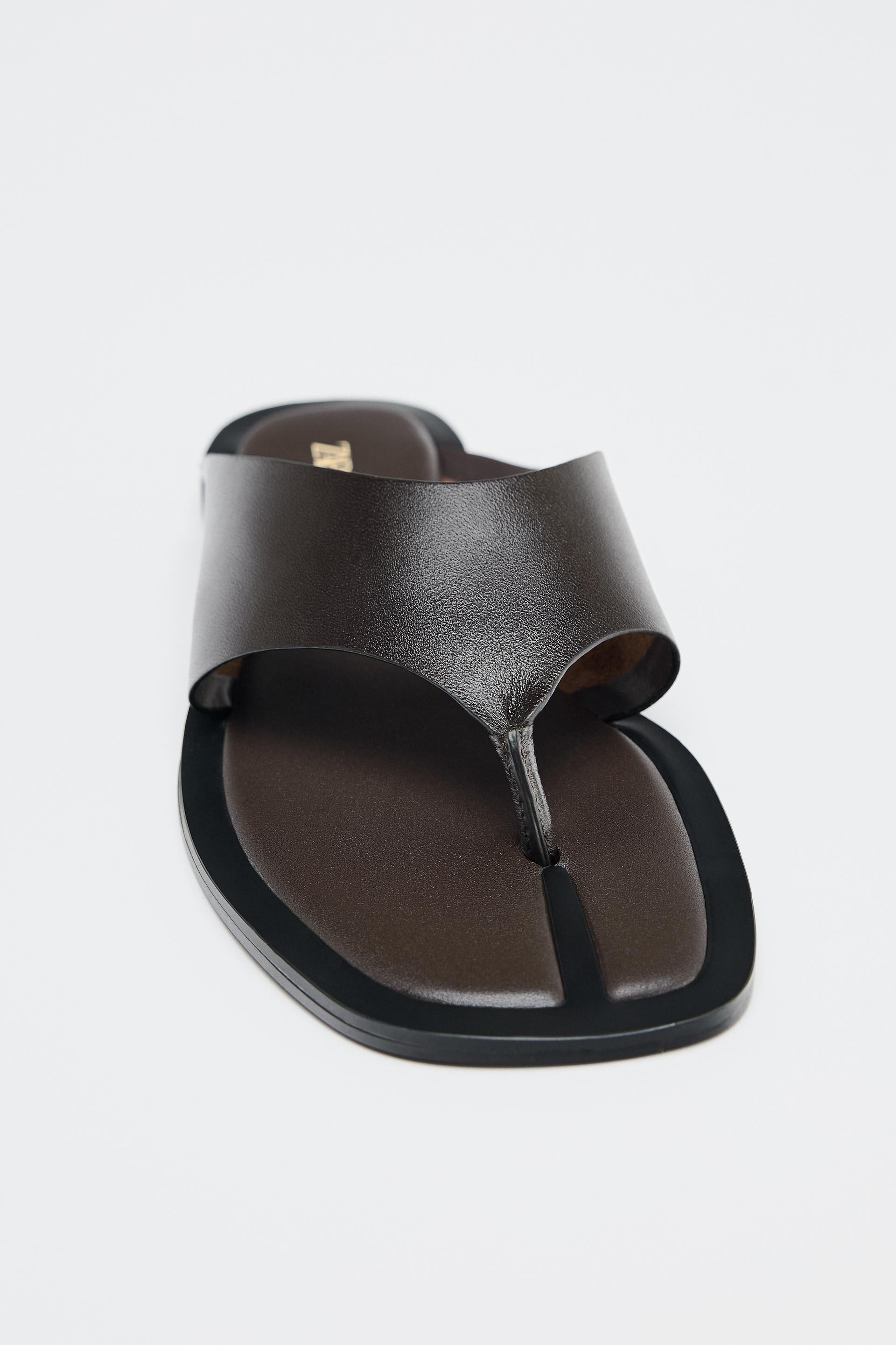 FLAT LEATHER SLIDER SANDALS