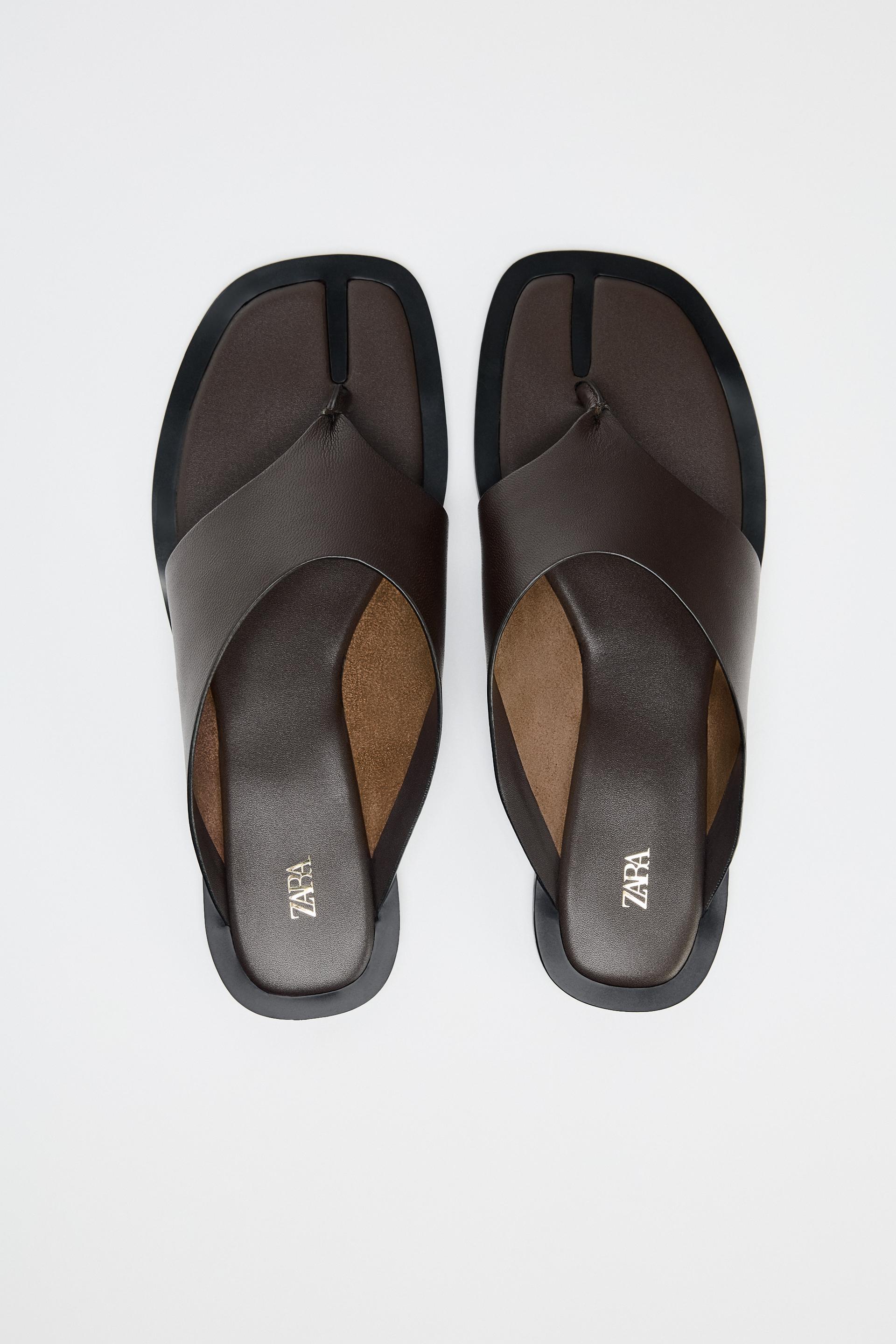 FLAT LEATHER SLIDER SANDALS