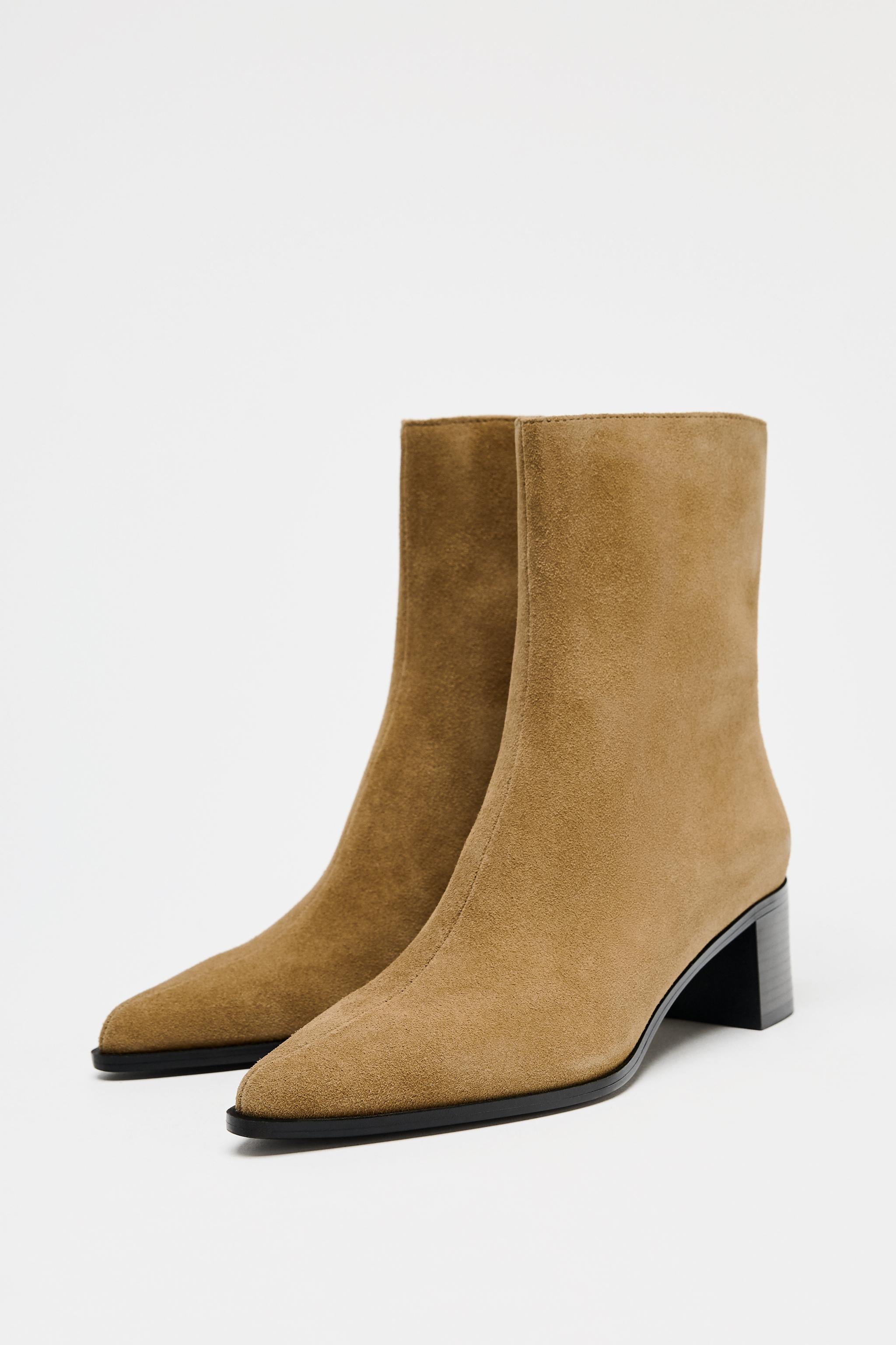 MID-CALF SPLIT SUEDE ANKLE BOOTS