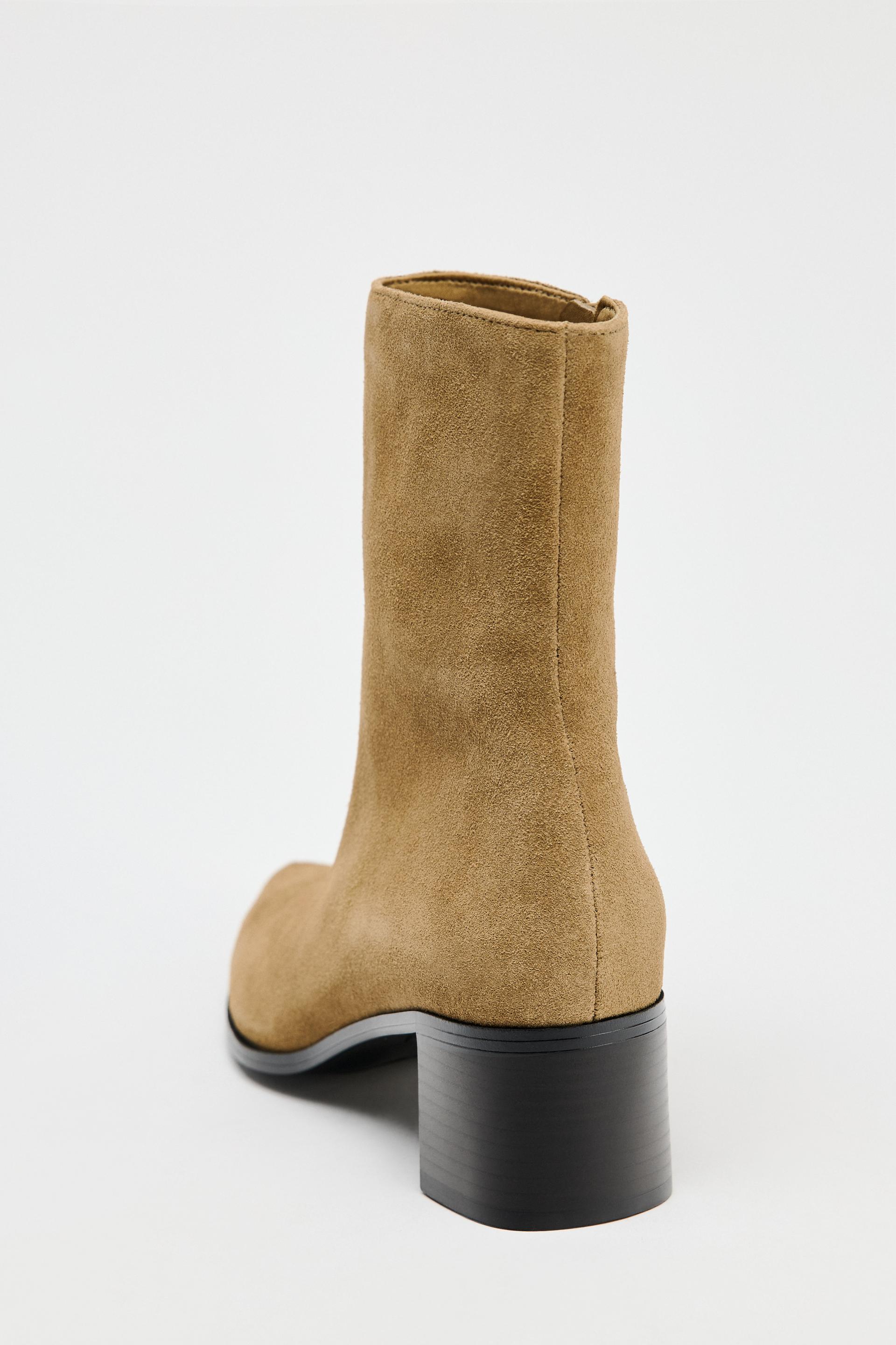 MID-CALF SPLIT SUEDE ANKLE BOOTS