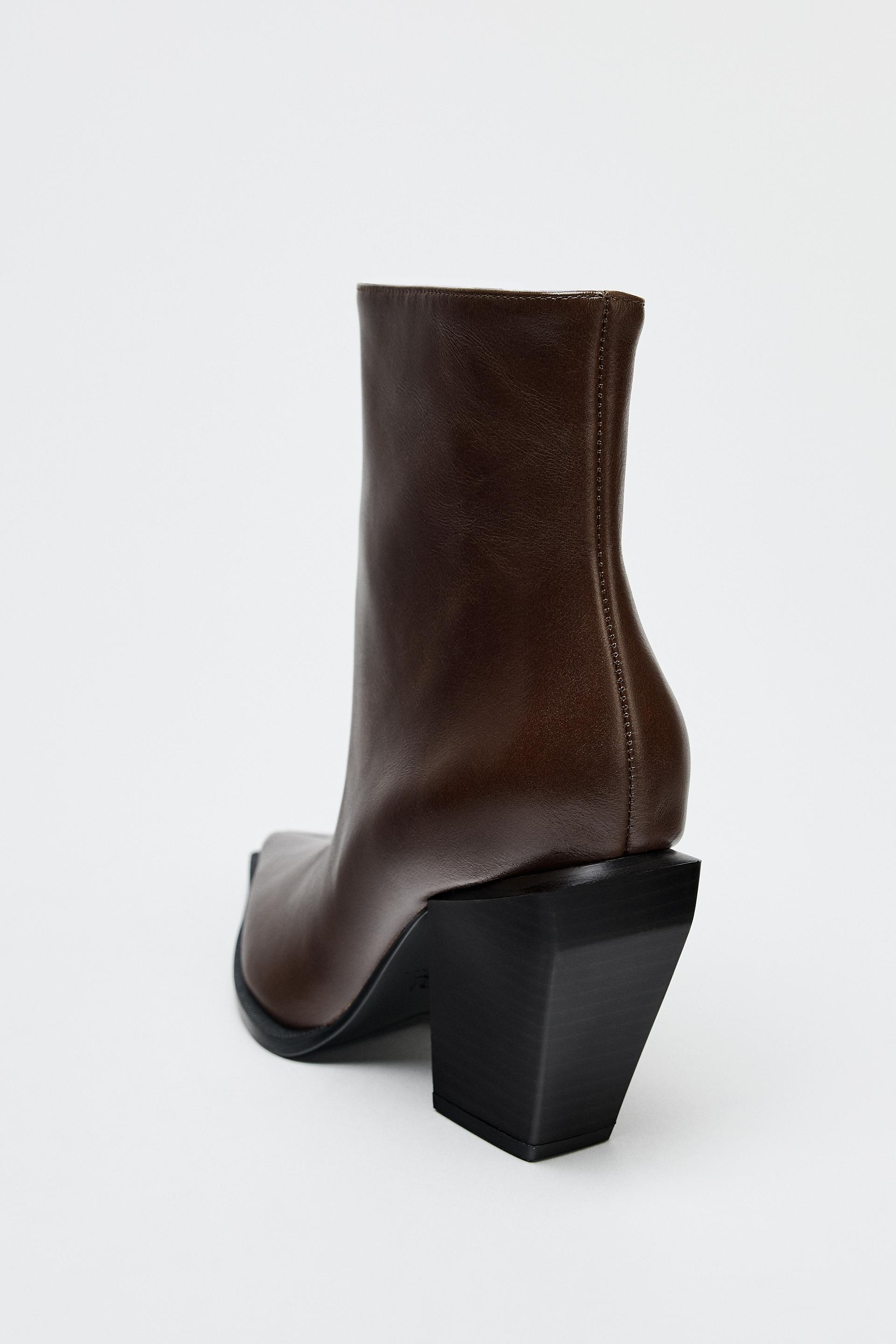 LEATHER COWBOY-HEEL ANKLE BOOTS