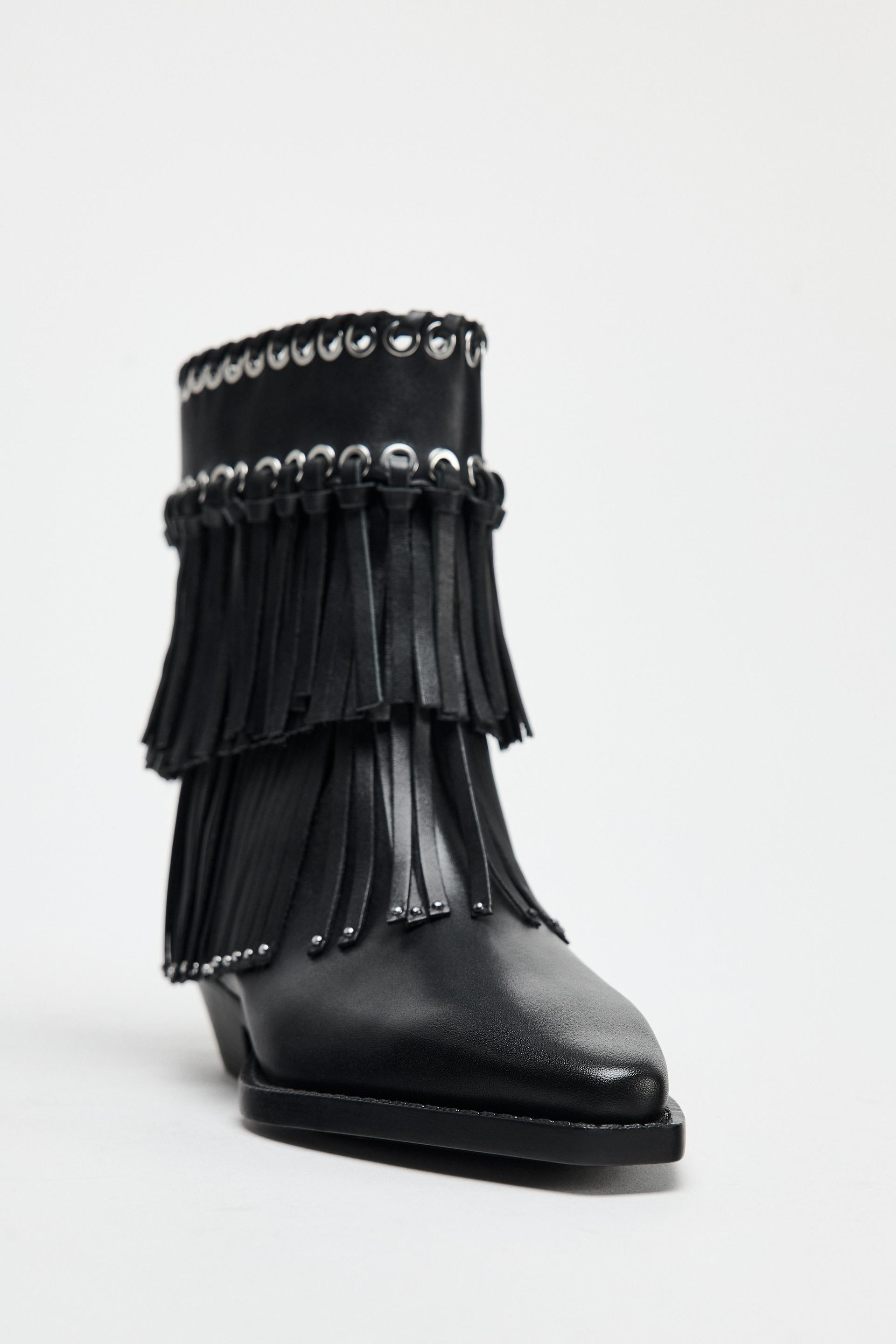 FRINGED STUD ANKLE BOOTS