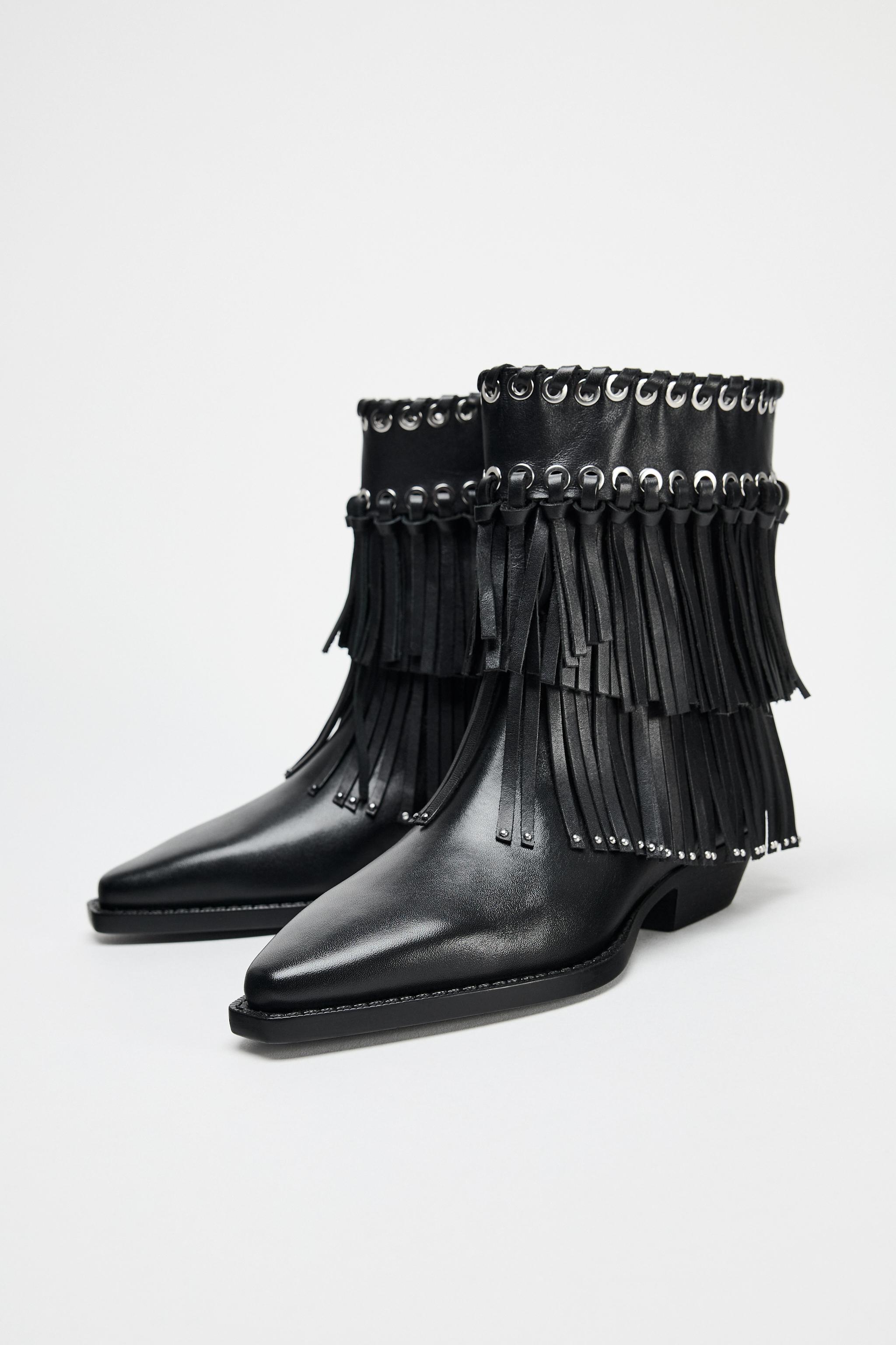 FRINGED STUD ANKLE BOOTS