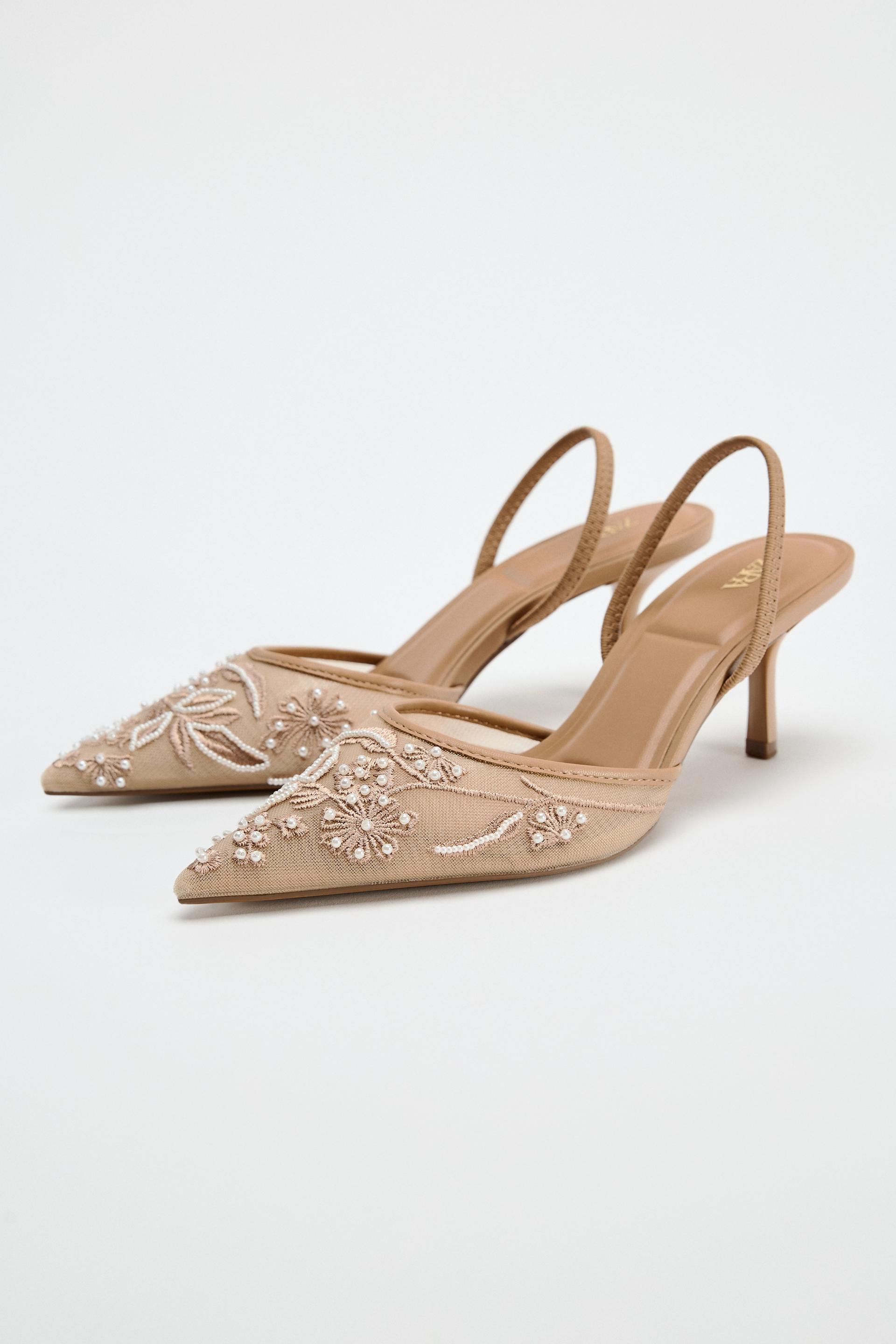 SLINGBACK SHOES WITH EMBROIDERED MESH