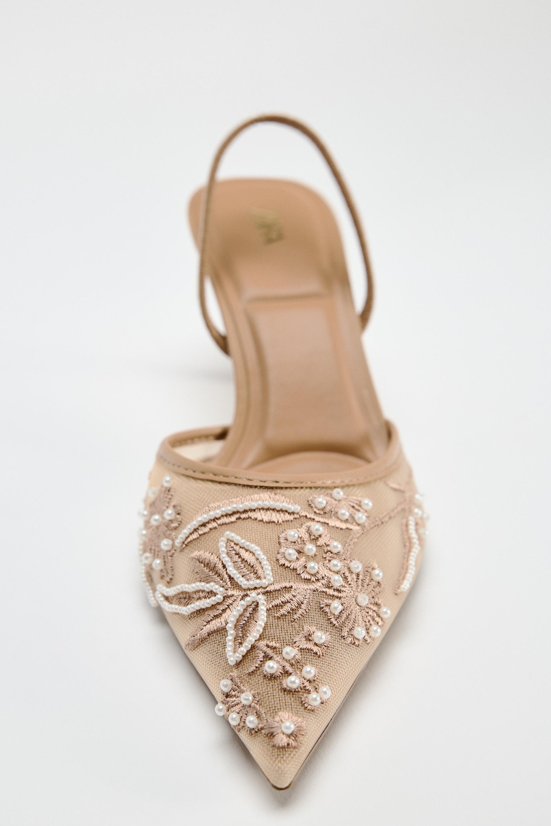 SLINGBACK SHOES WITH EMBROIDERED MESH