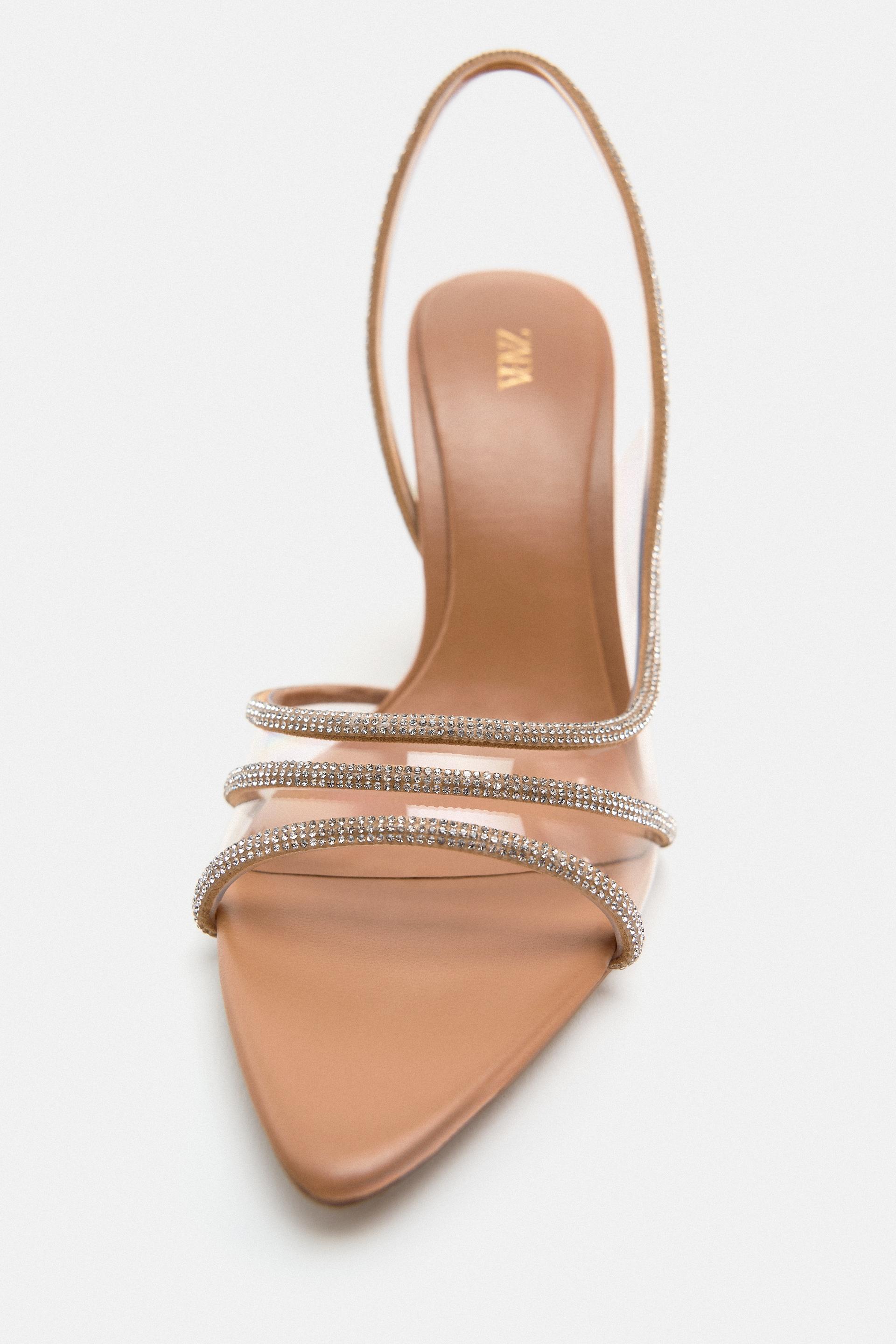 HIGH-HEELED VINYL SANDALS WITH SHINY DETAIL